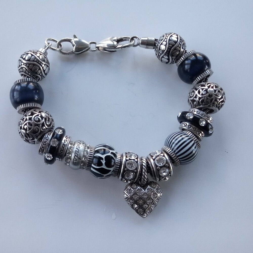 Brighton Black, Silver and Navy Beaded Charm Bracelet - Picture 2 of 7
